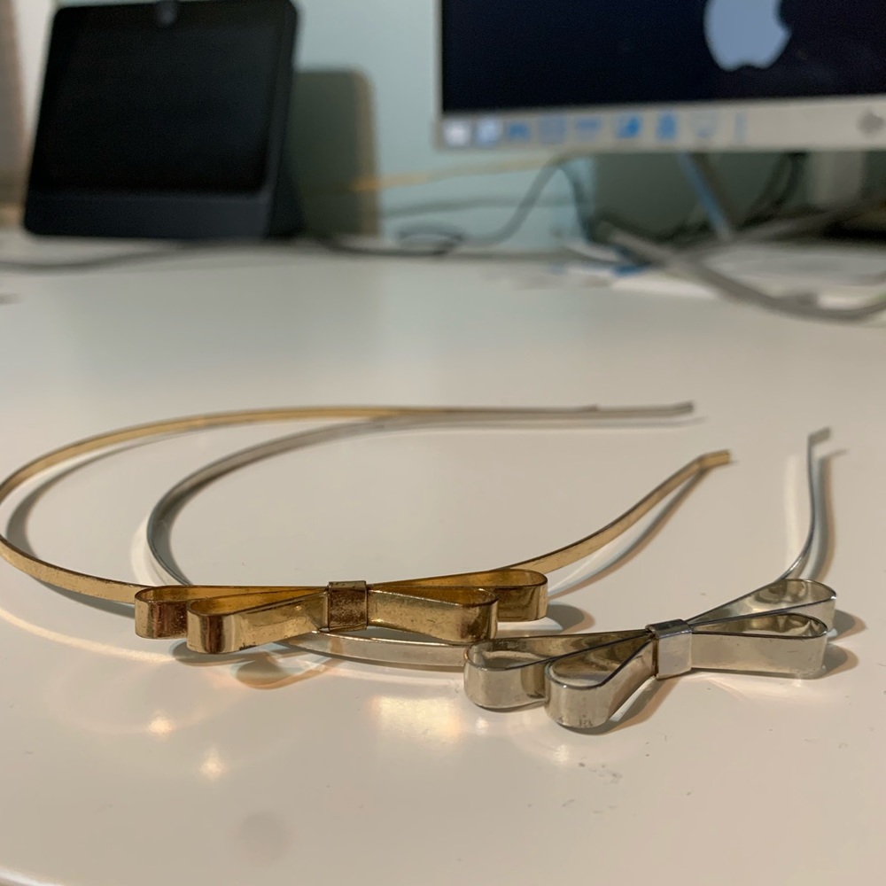 2 Adult Metal Bow Headbands (Gold, Silver)